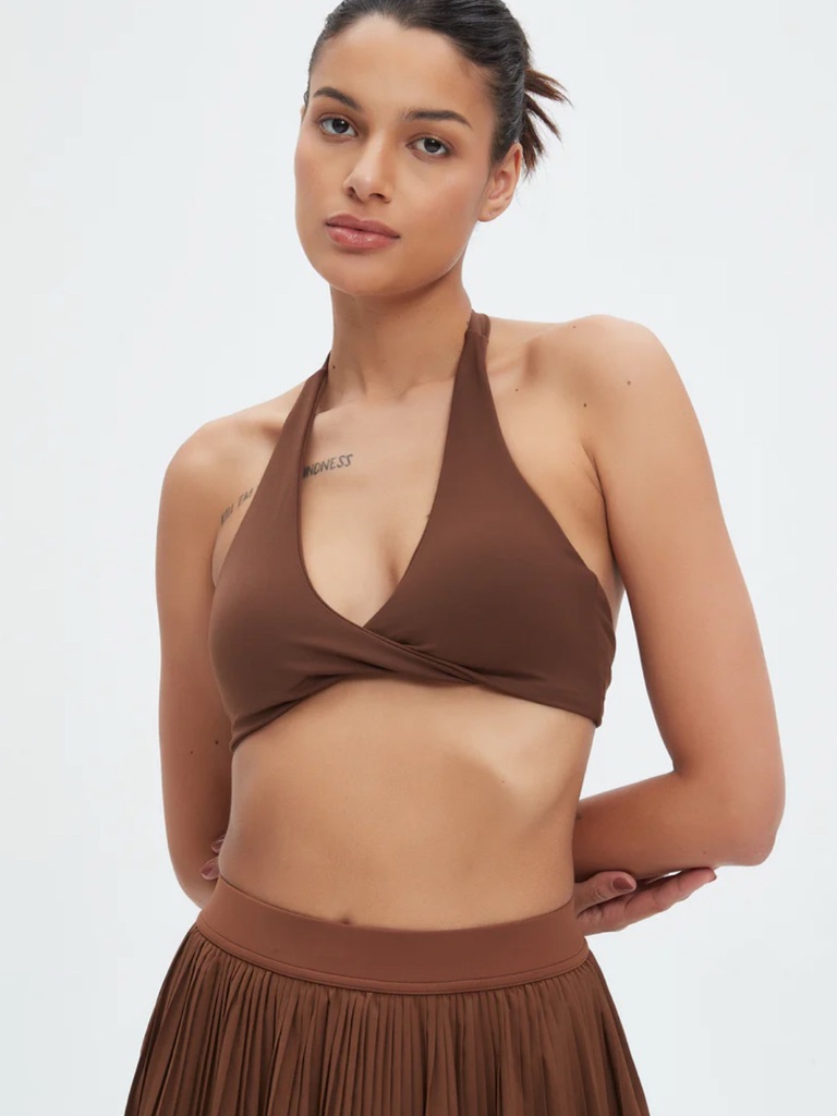 Brown Halter Crossover Bralette Top